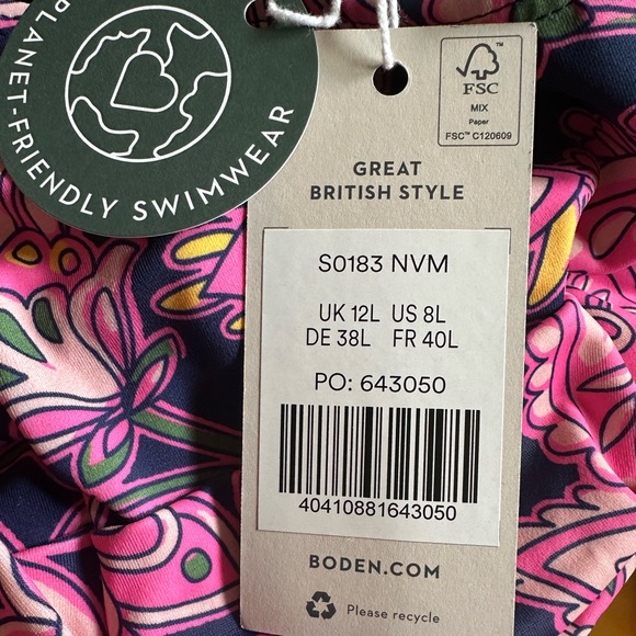 Boden Levanzo Ruched Halter One Piece Swim Suit Pink Navy Print NEW with Tags - Picture 4 of 7